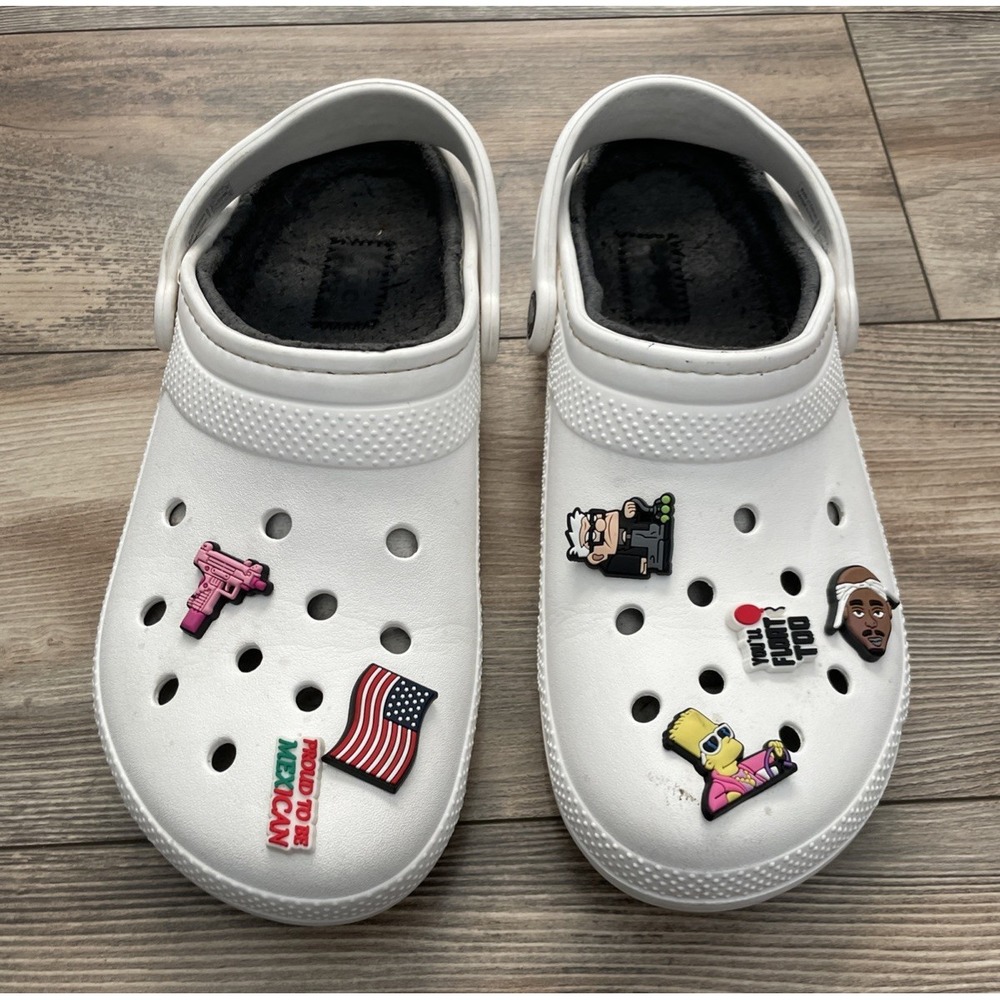 Crocs White Fleece Lined Clogs Shoes Womens 12 Mens 10 Casual Slip On